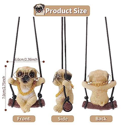 AutoZubehör zum Aufhängen, Auto Anhänger Mops Hund Swinging Auto-Spiegelaufhängung Car Accessories Auto Rückspiegel Nette Innen Dekoration Hänge Ornament Spiegel Charms Zubehör Lustige Geschenke