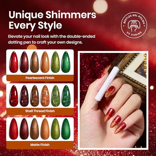 Image of Beetles Fall Gel Nail Polish Set, Red Brown Green Shimmer Gel Polish