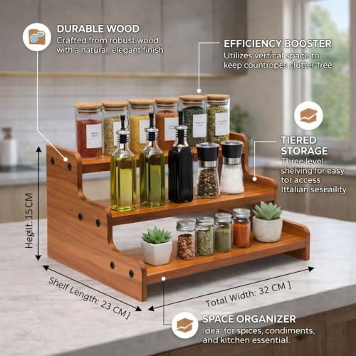 Image of Containers Kitchen Rack Wooden 3 Tier Kitchen Organizer Rack for Countertop Wood Kitchen Pantry Cabinet Organizer (DIY)