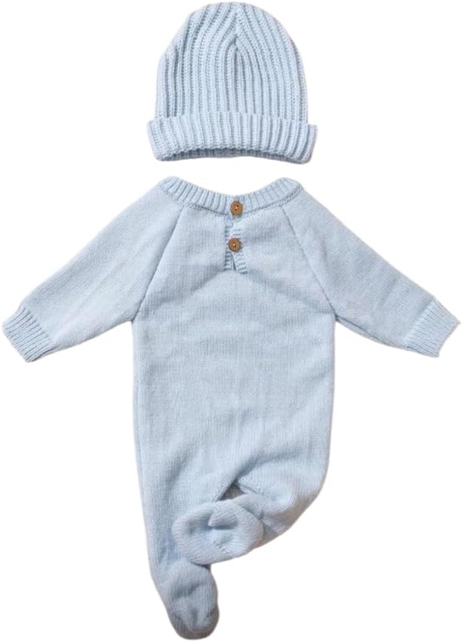 Baby Footed Jumpsuit & Hat 2 Piece, Long Sleeve Knitted Design, Photography Sets
