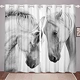 3D Horse Curtains Galloping Horses Kids Window Curtains for Bedroom Living Room Boys Girls Couple Wild Animal Pattern Window Drapes Wildlife Decor Farmhouse Window Treatments,52 X 84 Inches,2 Panels