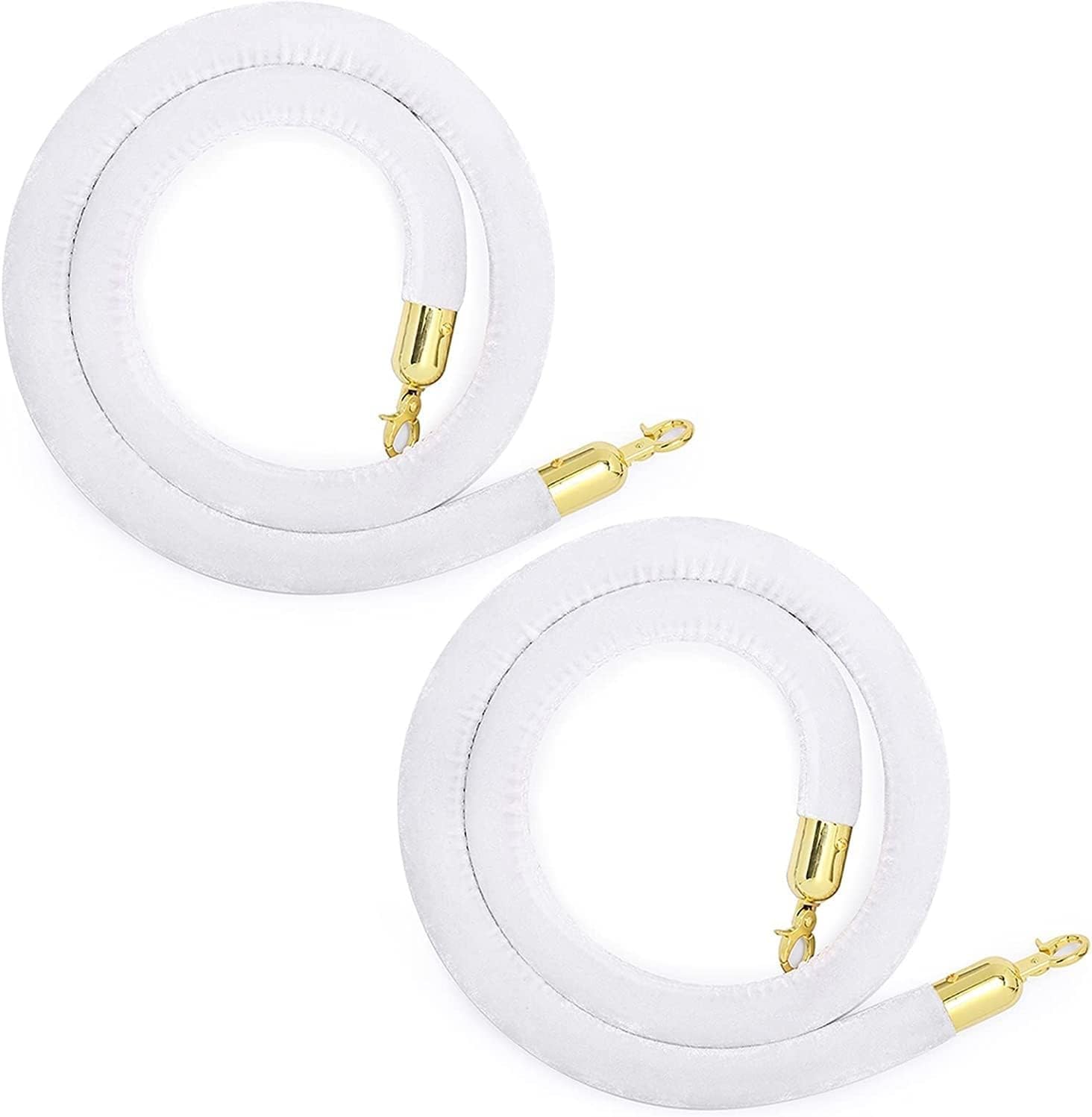 Aioneer Queue Barrier Rope, Velvet Stanchion Ropes With Polished Hooks, Durable Crowd Control Ropes For Events, Weddings, Hotels, 2 Pack-White-2.5m/8.2ft