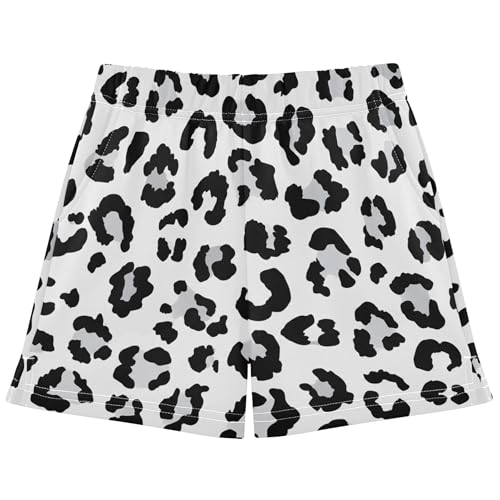 Girls Shorts Leopard Spots Black White Animal Print Unique Cute Casual Athletic Kids Pajama Summer Fashion, X-Small