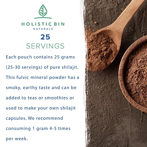 Holistic Bin Raw Shilajit Powder Himalayan Wildcrafted, Full Spectrum Extract | 100% Pure Organic Shilajit - No Fillers | Rich In Fulvic Acid And Trace Minerals (25 Servings) #TOP5