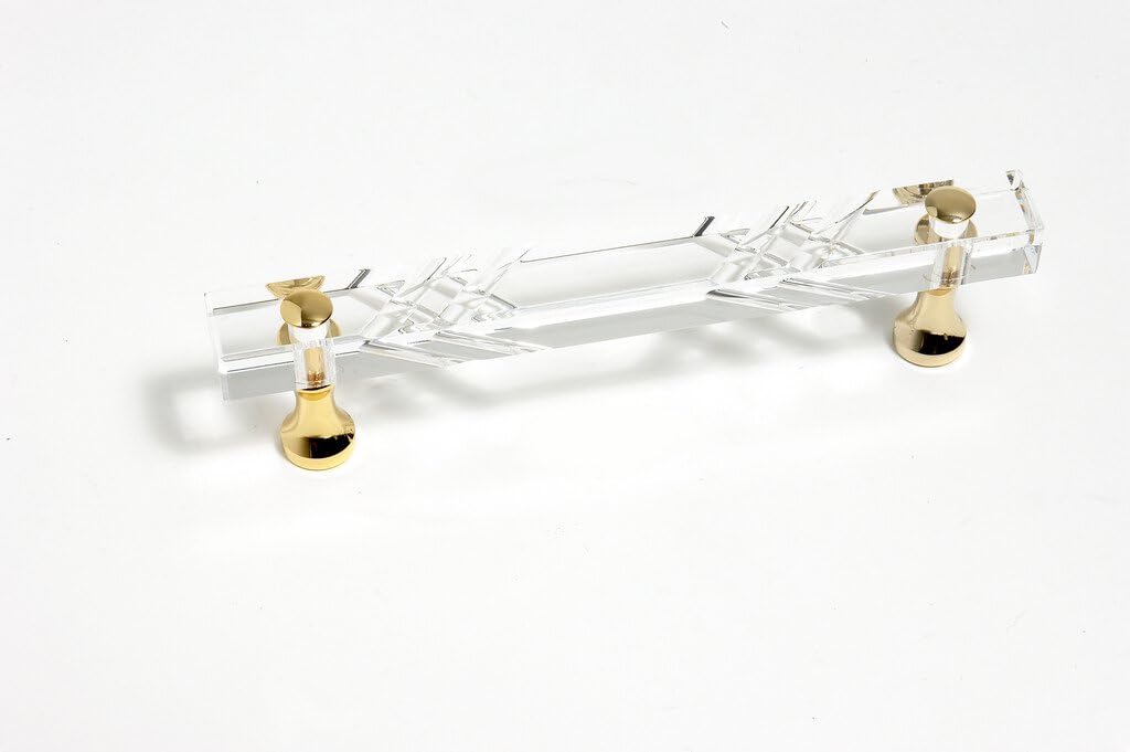 JVJHardware 31824 Pure Elegance 4 in. Center to Center Scored 31 Percent Leaded Crystal Pull - 24 K Gold Plated