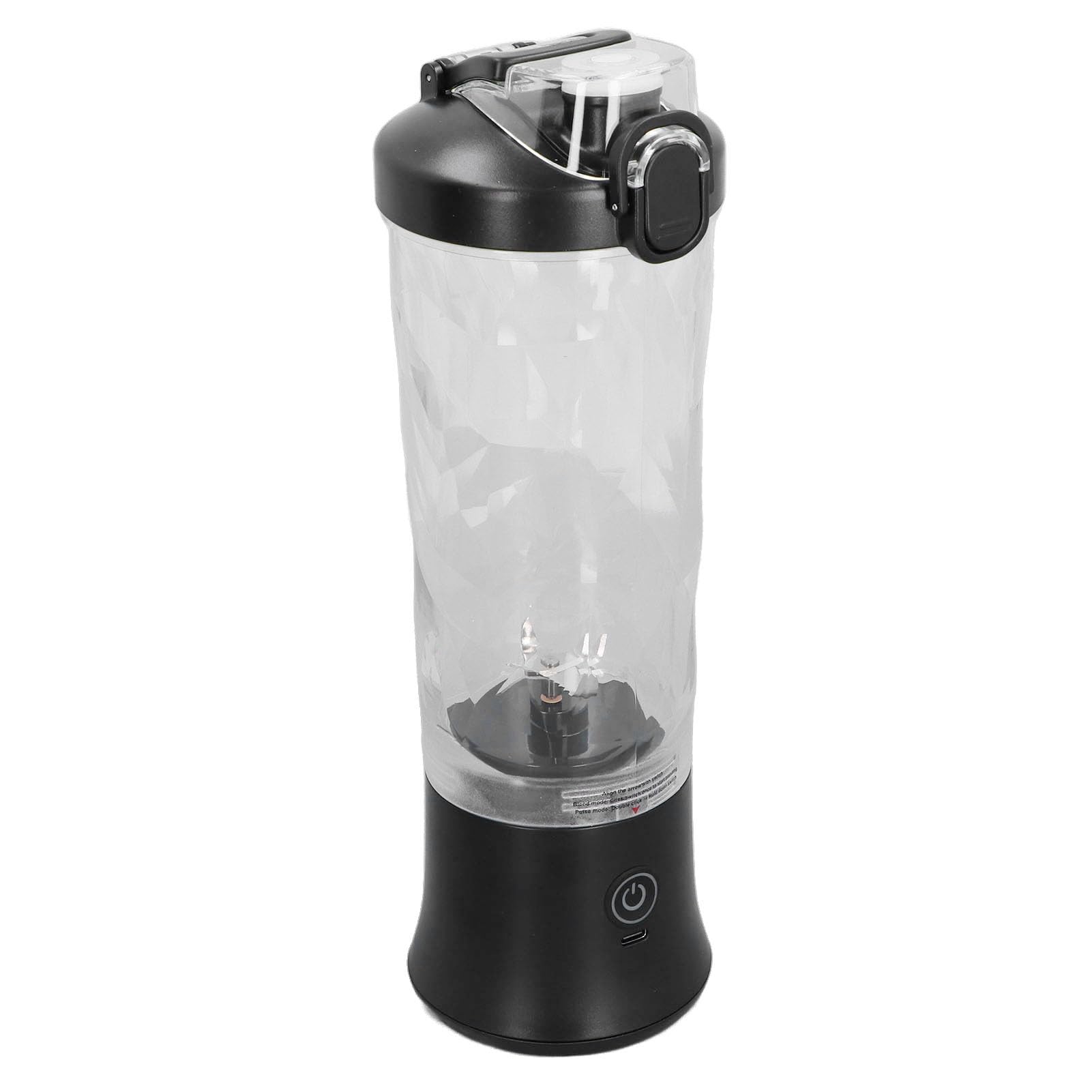 Portable Blender 600ml Cup, 18000RPM Speed USB Rechargeable Mini Juicer Cup Electric Fruit Mixer for Travel, Black, Stainless Steel Blades