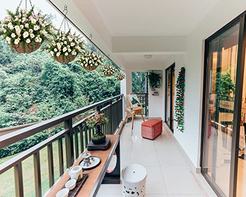 Artificial Hanging Flower In Basket For Home Courtyard Decoration, Artificial Silk Chrysanthemum And Afern Arrangement In 12 Inch Coconut Lining Hanging Basket For Outdoors Indoors Decor(Pink White) #TOP2