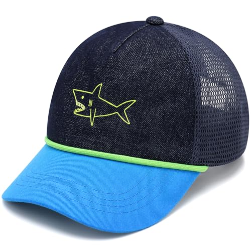 Image of Duoyeree Toddler Baseball Hat, Dinosaur Mesh Adjustable for 0-8T Kids | 60% cotton blend, full mesh back ventilation; curved UV brim, velcro strap, sizes 0-8T for beach outdoor summer