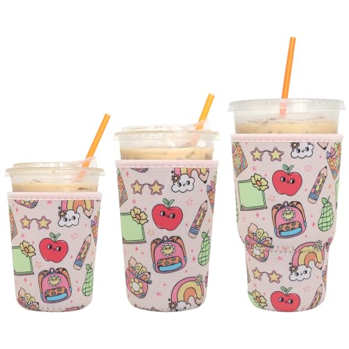 Image of 3 Pack Reusable Iced Coffee Sleeves - Xumbtvs Insulator Sleeve for Cold Beverages, Neoprene Coffee Cup Holder (Teacher)