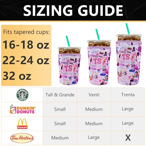 Image of YR Reusable Neoprene Insulator Sleeve for Iced Coffee Cups, 3 Pack Coffee Coolies sleeves for Iced & Hot Drinks, Cold Beverage Cooler Compatible with Starbucks Coffee and More (Purple)