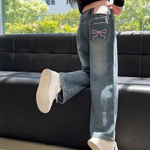 Girls Cute Bow Jeans Straight Leg Denim Pants Low Rise Boyfriend Jeans with Pockets3