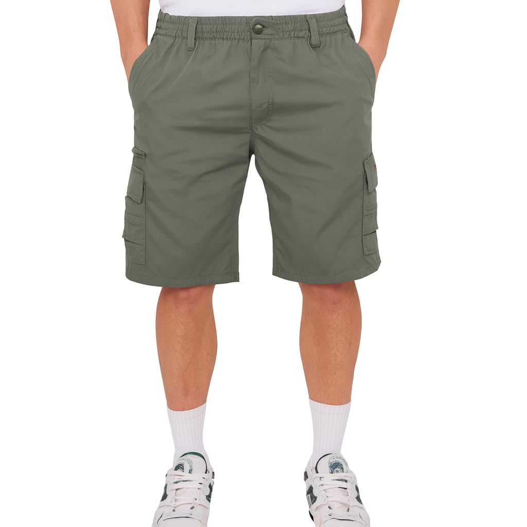 LABEL APPAREL Plus Size Mens Cargo Combat Shorts Casual Cotton Elasticated Waist Regular Fit Cargo Short Big Size Workwear Half Pants 4XL-6XL, Olive 6XL