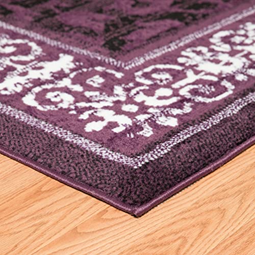 United Weavers Dallas Baroness Floor Rug - Plum, 2X8 Runner, Modern Indoor Area Rug With Bordered Pattern, Jute Backing #TOP5