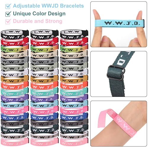 54PCS WWJD Christian Bracelet Pack for Women Men, Christian Gifts Adjustable WWJD Bracelets Bulk - What Would Jesus Do Wristbands2