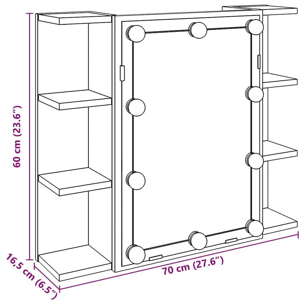 Armoire à Miroir avec LED en Vieux Bois 70x16,5x60 cm Meuble Rangement Salle de Bain avec éclairage USB et Grand Espace de Stockage
