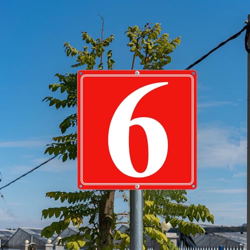 Image of Premium Aluminum Number Signs 6, Metal 12 inch X 12 inch Red Numbered Signs Outdoor for Parking Lots, Floor, Dock, Court, Aisle, Field, High Visibility, No Fade, Weather-resistant