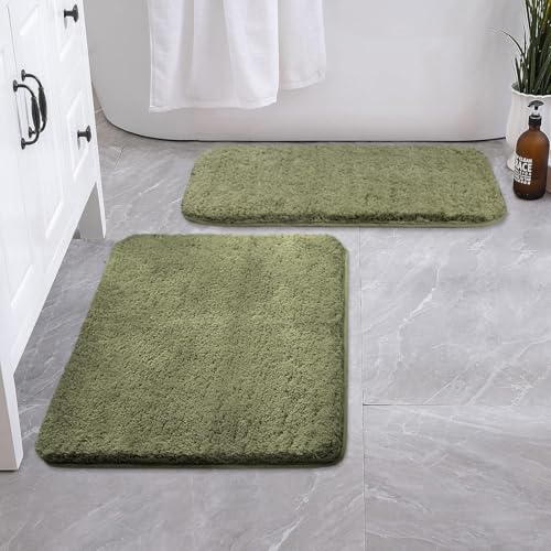 Image of LUXE HOME INTERNATIONAL Bath Mat Super Soft Ultra Absorbent Rectangular Mat Microfibre 3200 GSM Door Mat For HOME /Kitchen /Bathroom /Bedroom /Kid'S Room Floor Mat (40X60 Cm) Pack Of 2, Green