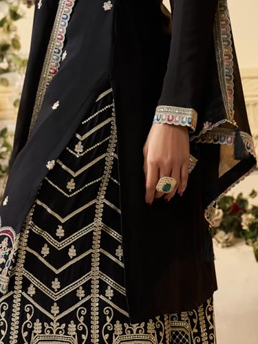 Image of Designer Palazzo Sharara Suit Set with Embroidered Dupatta, Traditional Indian Ethnic Dress, White and Black Variants