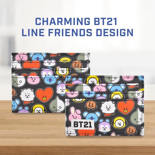 Concept One BT21 LINE FRIENDS Wallet, Slim Credit Card Holder with 3 Cards Slots for Men and Women, Front Pocket Accessories, Black3