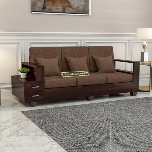 Image of Solid Sheesham Wood 3-Seater Sofa Set with Drawer Storage - Premium Wooden Sofa for Your Elegant Living Room (Design 24)