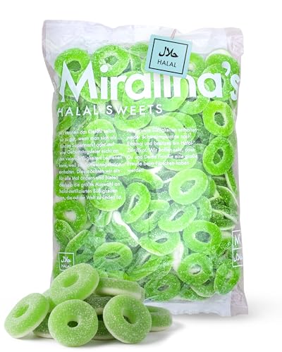 Miralina - Halal Süßigkeiten Apfelringe (500g) - mit Halal Zertifikat - Fruchtgummi - glutenfrei - ohne Schweinegelatine - Großpackung - Gummibärchen