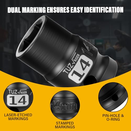 Image of 1 /2 Inch Drive 14mm Shallow Metric Impact Socket,CR-MO,6 Point Radius Corner Design,Square Chamfered Opening,Axle Nut Impact Grade Socket for Easy Removal