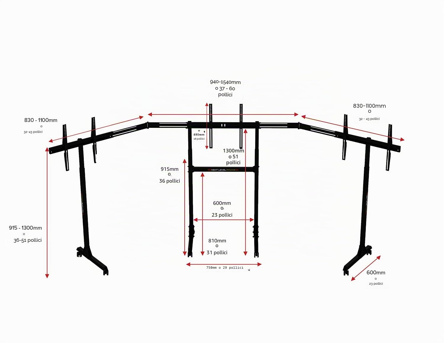 Next Level Racing Free Standing Triple Monitor Stand - Not Machine Specific