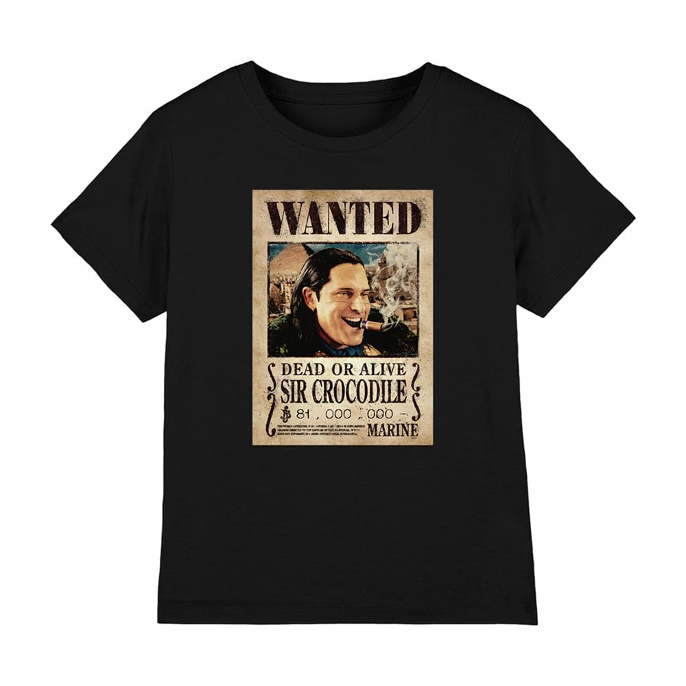 One Piece Sir Crocodile Pirate Wanted Poster Kids T-Shirt, Black, 5-6Y