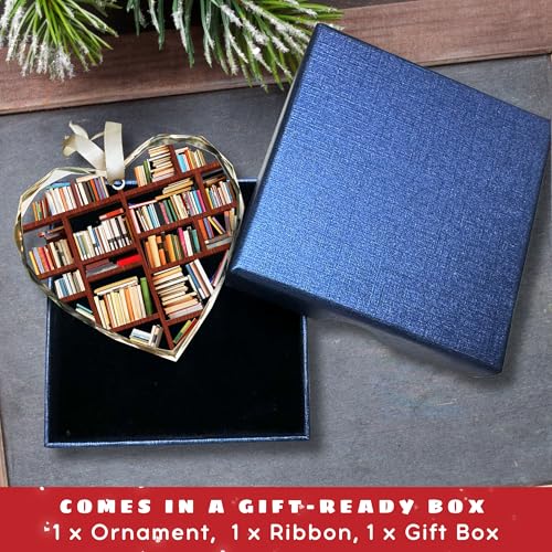 Pawzity Book Lovers Gifts - Gifts for Book Lovers - Books Ornaments for Christmas Tree - Gift for Reading Lover Women - Gift Ideas for Books Lover, Bookworm, Women, Librarian, Nerd - Glass Ornament