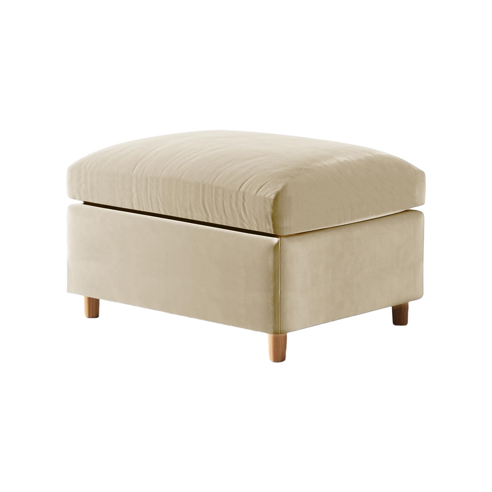 UNBBRRL Footstool Cover with Cushion Cover, Velvet Ottoman Protector Covers, Removable Pouffe Cover with 4 Ties for Living Room (Beige,Rectangle+Cushion(2pcs))