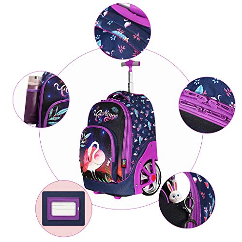 Rolling Rugzak voor kinderen volwassenen, trolley tassen wielen schoolrugzak voor kinderen reizen laptop boeken tas… - Afbeelding 7