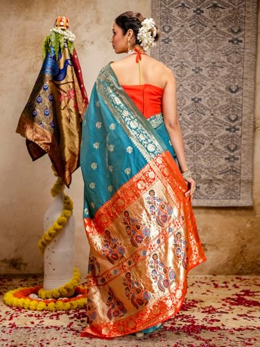 Image of SIRIL Women's Paithani jacquard Silk Saree |Chandrakor Paithani jacquard Saree With Unstitched Blouse Piece
