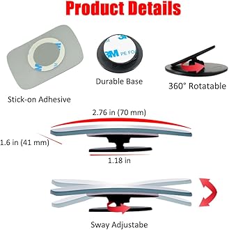 Ampper Blind Spot Mirror Rectangular, HD Glass Frameless Stick on Adjustabe Convex Wide Angle Rear View Blind Spot Car Mirror for Car Blind Spot, Pack of 4