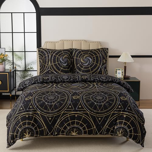WUMIUER Bettwäsche 240x220 3teilig Bettbezug Schwarz - Gold Astrolabium...