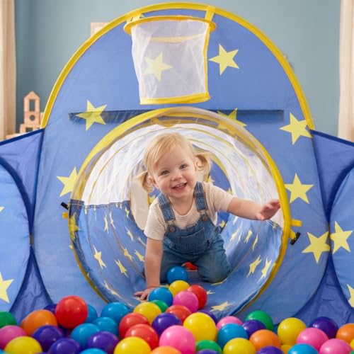 Image of PigPigPen 3pc Kids Play Tent for Boys with Ball Pit, Crawl Tunnel, Princess Tents for Toddlers, Baby Space World Playhouse Toys, Boys Indoor& Outdoor Play House, Perfect Kid's Gifts
