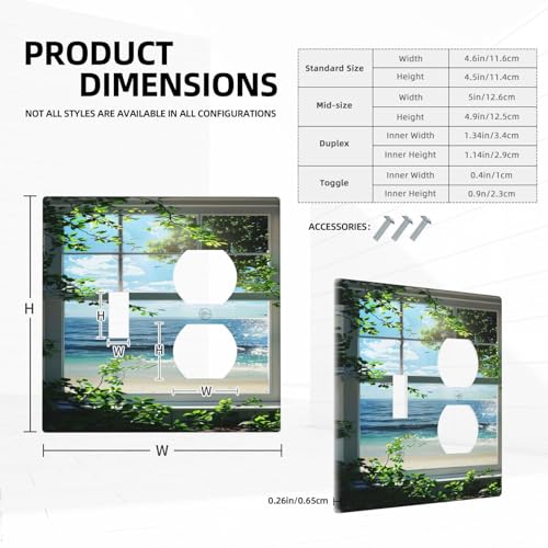 Decorative Outlet Covers Window Beach Seascape View Green Leaves 2 Gang Wall Plate Cover Single Toggle Duplex Combo Two Switch Light Switch Cover Plate Jumbo Dual GFCI Faceplate