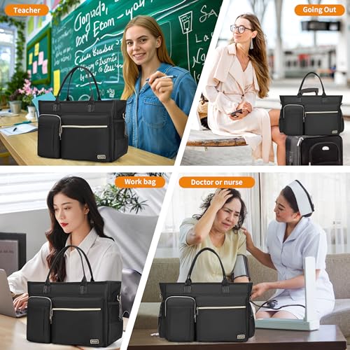 Laptop Tote Bag, Middle Size Computer Messenger Teacher Bag with 15.6'' Padded Laptop Sleeve by Rabjen - Image 2