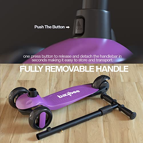 Image of Baybee Alpha Kick Scooter for Kids, Smart 3 Wheel Kids Scooter with 4 Height Adjustable Handle, Runner Scooters with Led PU Wheels & Brake, Skate Scooters for Kid 3 to 10 Years Boys Girls (Violet)