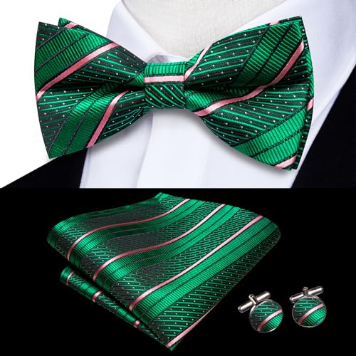 Image of Hi-Tie Bow Ties for Men Pre-Tied Pocket Square with Cufflinks Mens Bowtie Sets for Wedding Formal Party