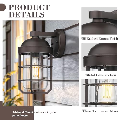 Image of Emliviar 2 Packs Outdoor Wall Lamps, Patio Wall Lighting Waterproof with Clear Tempered Glass, Vintage Exterior Lights in Oil Rubbed Bronze Finish, GE255BL-2PK ORB