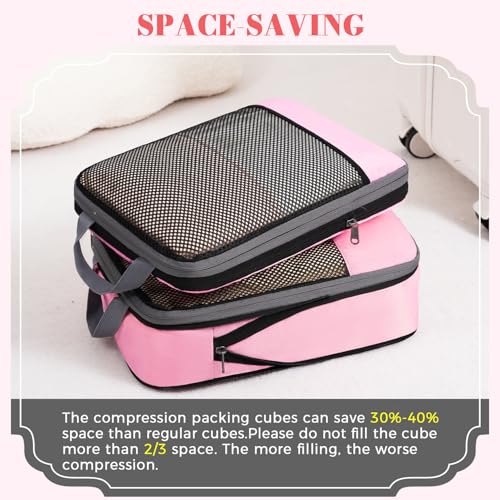 Image of BAGAIL 4 Set /6 Set /8 Set Compression Packing Cubes Travel Accessories Expandable Packing Organizers (Half Mesh, 6-Pink)