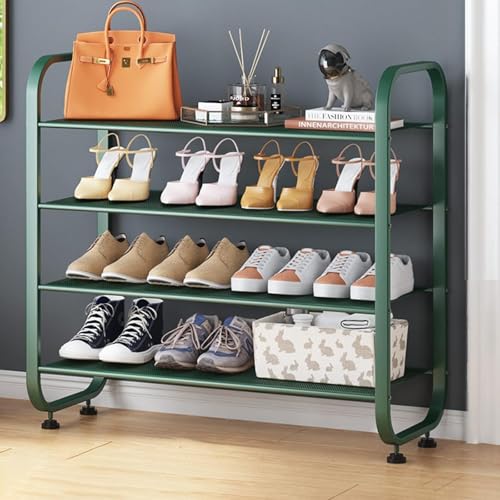 Zapatero de metal con estantes ajustables, elegante diseño verde para entrada, pasillo, sala de estar, soporte de almacenamiento de zapatos (64,5 x 68,5 cm / 25,4 x 27 pulgadas)