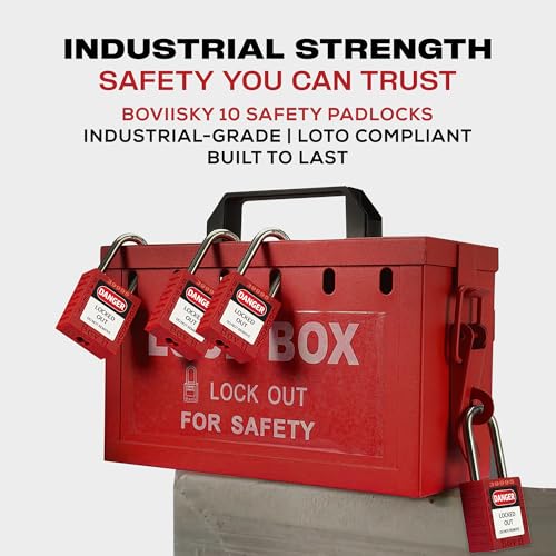 Image of Lockout Tagout Locks, 10 Keyed Different Safety Padlocks, Red | Keyed Different Safety Padlocks with Tags, 2 Keys Per Lock, Built for Industrial LOTO, Maintenance Teams and Safety Programs
