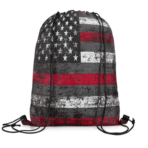 Feelyou Mochila colorida com cordão, 33 x 39,9 cm, corrida, motocross, motociclista, esportes, academia, esportes radicais, Preto, vermelho, branco, 13'x15.7', Bandeira americana