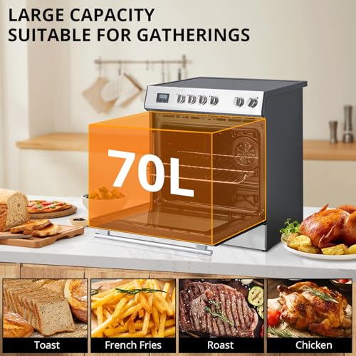 30" Electric Oven, Freestanding Range, 4 Sealed Burners, 5cu. Ft. Capacity, Slide-In Convection Oven, Easy Reach Racks, Touch Panel, Stainless Steel