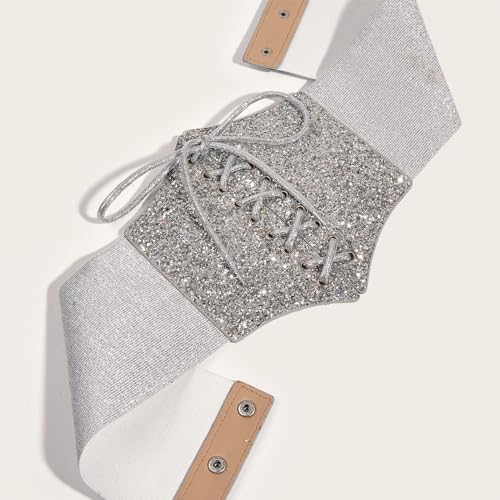Blingbling Corset Belt Waistband for Women Elastic Costume Waist Belt Sexy Glitter Women Underbust Lace Up Tops, As Show4