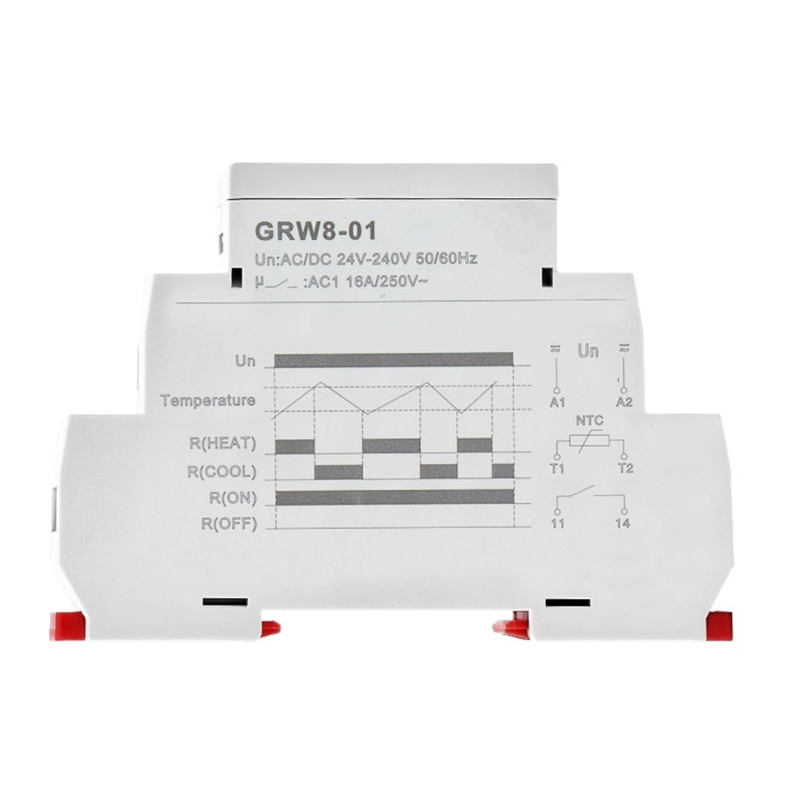 Przekaźnik regulacji temperatury GRW8 z wodoodpornym czujnikiem, AC/DC 24 V-240 V, 16 A, regulator temperatury