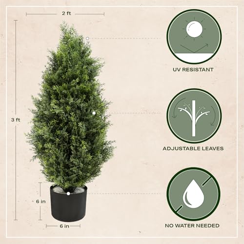 Synthetic Topiary Cedar Bushes 3ft, 2 pk - Out of doors Indoor Fake Pine Shrubs Vegetation, Reasonable Pretend Vegetation Entrance Porch Decor, Synthetic Bushes Cypress for House Entrance Door Places of work - Image 5