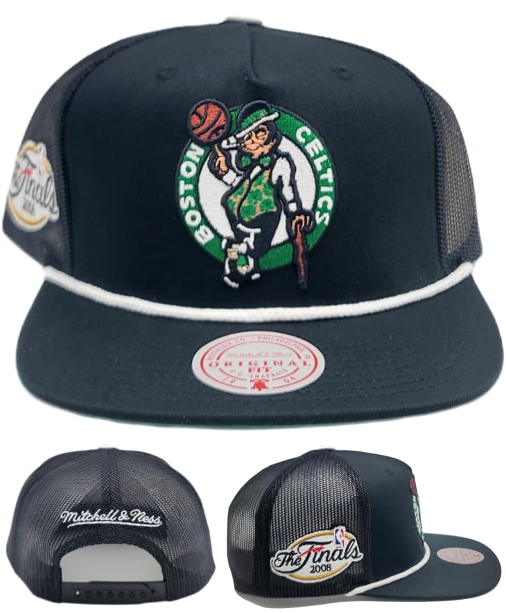 Boné de caminhoneiro preto Boston Celtics Roper de malha Mitchell & Ness