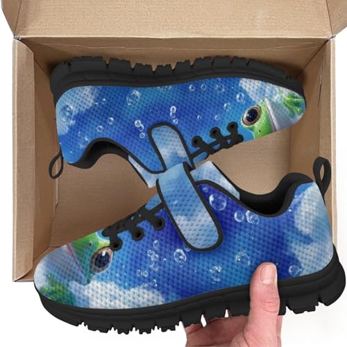 Little Kid Boys Girls Lightweight Breathable Sneakers Strap Athletic Tennis Shoes for Running Walking Frog Pattern2